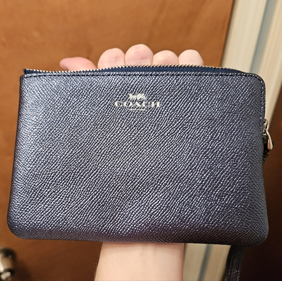 Coach Metallic Blue Corner Zip Wristlet
